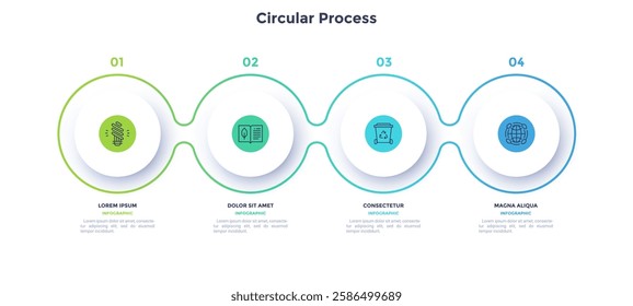 Informative circular process infographic chart for business process demonstration. Ecology infochart with thin line icons. Instructional graphics with 4 steps sequence design for web pages