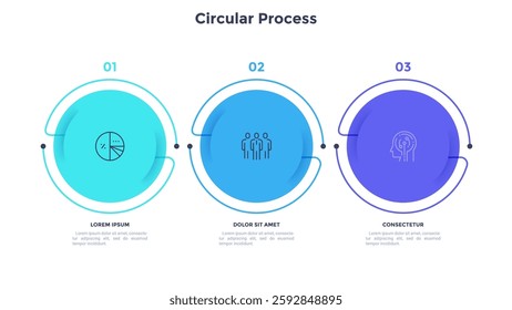 Informative circular process infographic chart for digital technology demonstration. Privacy online infochart with thin line icons. Instructional graphics with 3 steps sequence design for web pages