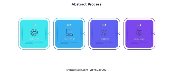 Informative circular process infographic chart for digital technology demonstration. Privacy online infochart with thin line icons. Instructional graphics with 4 steps sequence design for web pages