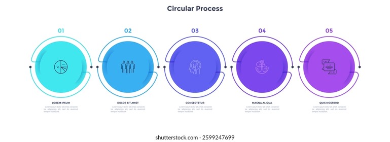 Informative circular process infographic chart for digital technology demonstration. Privacy online infochart with thin line icons. Instructional graphics with 5 steps sequence design for web pages