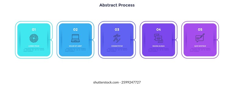 Informative circular process infographic chart for digital technology demonstration. Privacy online infochart with thin line icons. Instructional graphics with 5 steps sequence design for web pages