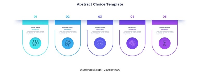 Informative circular process infographic chart for digital technology demonstration. Abstract infochart with thin line icons. Instructional graphics with 5 steps sequence design for web pages