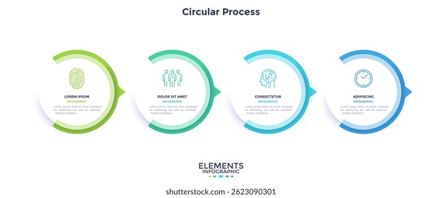 Informative circular process infographic chart for business startup demonstration. Privacy online infochart with thin line icons. Instructional graphics with 4 steps sequence design for web pages