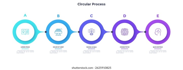 Informative circular process infographic chart for business startup demonstration. Ecology infochart with thin line icons. Instructional graphics with 5 steps sequence design for web pages