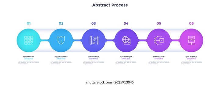 Informative circular process infographic chart for business startup demonstration. Privacy online infochart with thin line icons. Instructional graphics with 6 steps sequence design for web pages