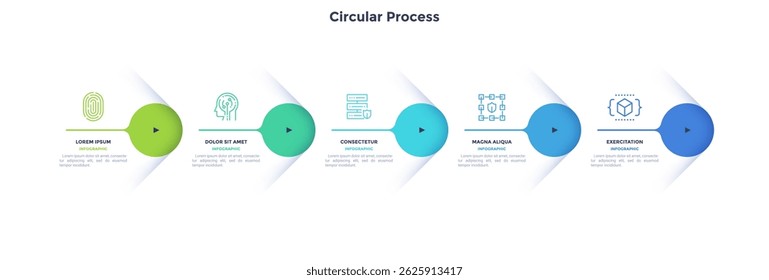 Informative circular process infographic chart for business startup demonstration. Ecology infochart with thin line icons. Instructional graphics with 5 steps sequence design for web pages