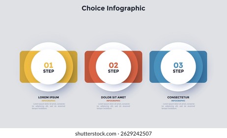 Informative circular process infographic chart for business startup demonstration. Horizontal infochart with thin line icons. Instructional graphics with 3 steps sequence design for web pages