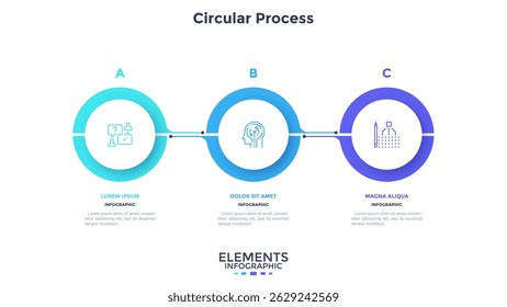 Informative circular process infographic chart for business startup demonstration. Circular infochart with thin line icons. Instructional graphics with 3 steps sequence design for web pages
