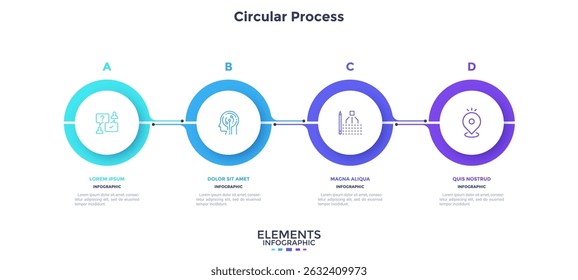 Informative circular process infographic chart for business startup demonstration. Circular infochart with thin line icons. Instructional graphics with 4 steps sequence design for web pages
