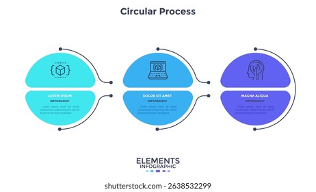 Informative circular process infographic chart for business startup demonstration. Privacy online infochart with thin line icons. Instructional graphics with 3 steps sequence design for web pages
