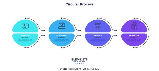 Informative circular process infographic chart for business startup demonstration. Privacy online infochart with thin line icons. Instructional graphics with 4 steps sequence design for web pages