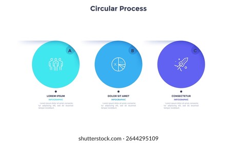 Informative circular process infographic chart for digital technology demonstration. Privacy online infochart with thin line icons. Instructional graphics with 3 steps sequence design for web pages