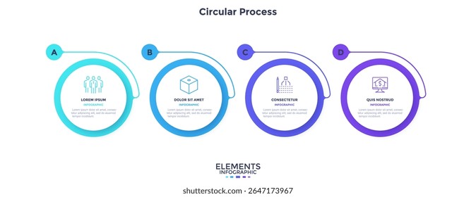 Informative circular process infographic chart for business startup demonstration. Financial infochart with thin line icons. Instructional graphics with 4 steps sequence design for web pages