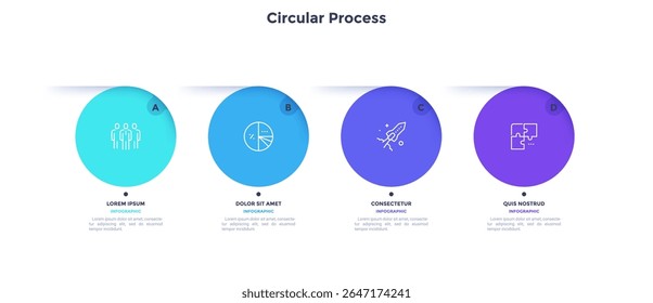 Informative circular process infographic chart for digital technology demonstration. Privacy online infochart with thin line icons. Instructional graphics with 4 steps sequence design for web pages