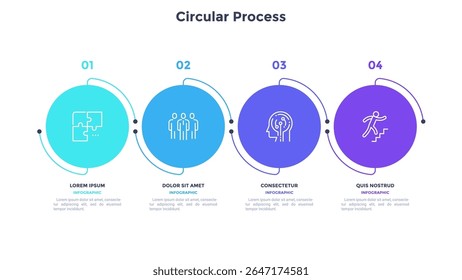 Informative circular process infographic chart for business startup demonstration. Infochart with thin line icons. Instructional graphics with 4 steps sequence design for web pages