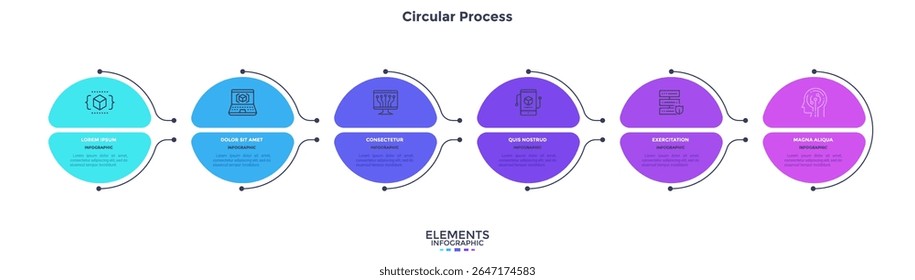 Informative circular process infographic chart for business startup demonstration. Privacy online infochart with thin line icons. Instructional graphics with 6 steps sequence design for web pages