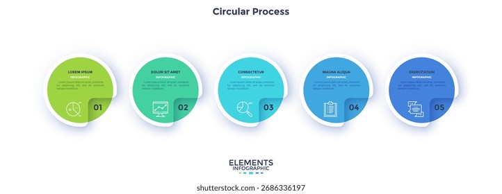 Informative circular process infographic chart for business startup demonstration. Privacy online infochart with thin line icons. Instructional graphics with 5 steps sequence design for web pages