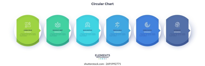 Informative circular process infographic chart for digital technology demonstration. Modern infochart with thin line icons. Instructional graphics with 6 steps sequence design for web pages