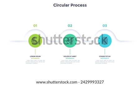 Informative circular process infographic chart for digital technology demonstration. Privacy online infochart with thin line icons. Instructional graphics with 3 steps sequence design for web pages