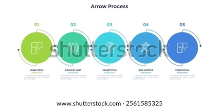 Informative circular process infographic chart for business startup demonstration. Infochart with thin line icons. Instructional graphics with 5 steps sequence design for web pages