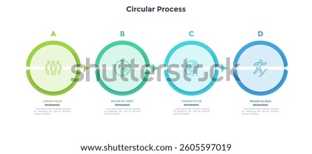 Informative circular process infographic chart for business startup demonstration. Process infochart with thin line icons. Instructional graphics with 4 steps sequence design for web pages