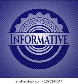 Informative emblem with jean high quality background. Vector Illustration. Detailed.
