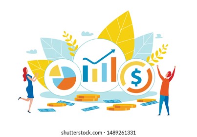 Informative Flyer Subscriber Growth Cartoon Flat. Poster there are Few Competitors in Social Networks. Man and Woman Rejoice Positive Dynamics Financial Performance. Vector Illustration.