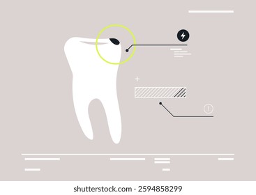 Informative graphic illustrates a tooth affected by decay, highlighting the area of the cavity and its implications, aiming to educate viewers on dental health