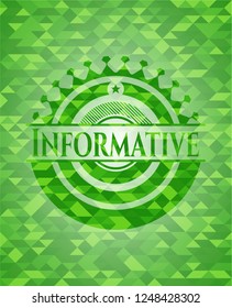 Informative green emblem with mosaic ecological style background