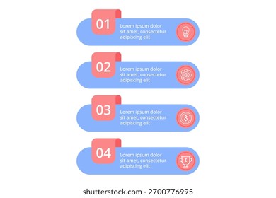 Informative infographic displaying four sequential steps to achieve success. Each step numbered and with unique icon, presenting clear and concise information visually