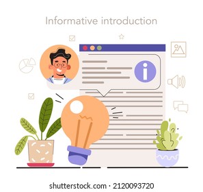 Informative introduction. Social media content manager guidance. How create visual content. Digital promotion technology. Flat vector illustration