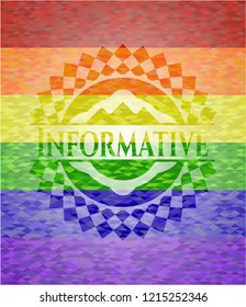 Informative on mosaic background with the colors of the LGBT flag