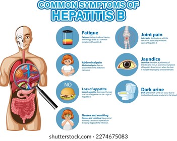 Informative poster of common symptoms Hepatitis B illustration