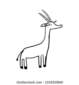 informative poster deer cub drawn style cartoon. preteen pretty fawn, few weeks, thin legs. Beautiful head thrown back, extends thin neck forward. Horns are bifurcated striped episode.