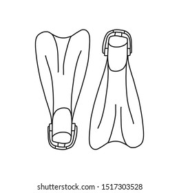 Informative poster hand-drawn diving flippers. Quick sketch simple ocean diving and deep diving flippers Vector illustration.
