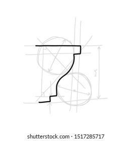 Informative poster sketch moulding hand drawn. Gives surface more expressive and neat look. Decorative part in form laid-on convex plank for decorating various surfaces. Vector illustration.