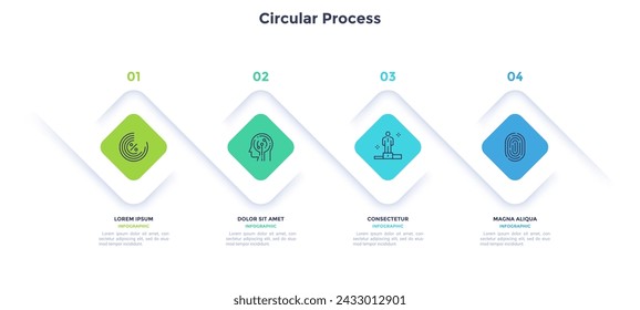 Informative rectangular process infographic chart for digital technology demonstration. Privacy online infochart with thin line icons. Instructional graphics with 4 steps sequence design for web pages