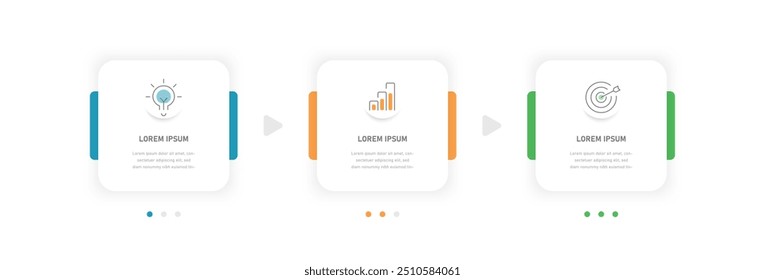 Informative three-stage square infographics for presentation, infographic template for displaying the stage, process