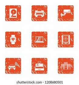 Informatization icons set. Grunge set of 9 informatization vector icons for web isolated on white background