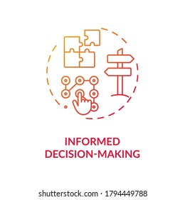 Informed decision making red gradient concept icon. Plan strategy for opportunity. Problem solution. Data analysis idea thin line illustration. Vector isolated outline RGB color drawing