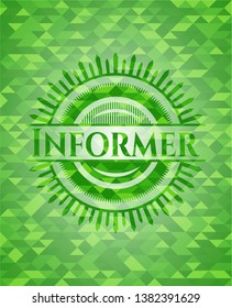 Informer green emblem with triangle mosaic background. Vector Illustration. Detailed.