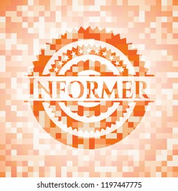 Informer orange tile background illustration. Square geometric mosaic seamless pattern with emblem inside.