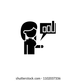 Informing about achievements black icon concept. Informing about achievements flat  vector symbol, sign, illustration.