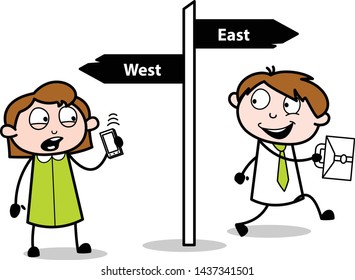 Informing Direction on Call - Office Salesman Employee Cartoon Vector Illustration