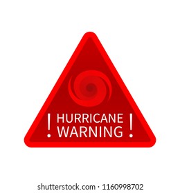 Informing  full red triangular road sign warning about hurricane