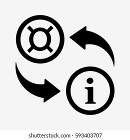 Informtion transfer. Currency convert icon. Isolated on white background. Flat vector illustration