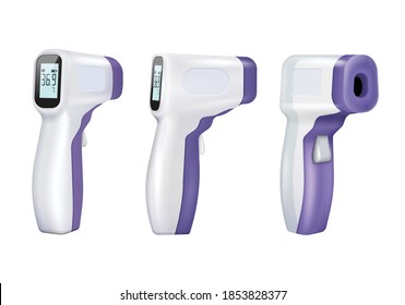 Infrared contactless thermometers realistic set with isolated images of non-contact thermometers from various view points vector illustration