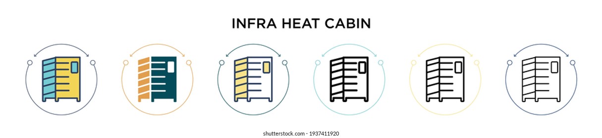 Infrared heat cabin icon in filled, thin line, outline and stroke style. Vector illustration of two colored and black infrared heat cabin vector icons designs can be used for mobile, ui, web