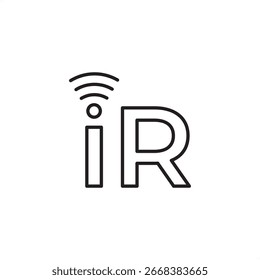 Ícone de vetor infravermelho IR com ondas de sinal, simbolizando controle remoto, comunicação sem fio, dispositivos inteligentes, tecnologia de sensores e design moderno de conectividade digital para aplicações eletrônicas.