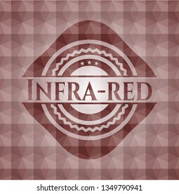 Infra-red red emblem or badge with abstract geometric polygonal pattern background. Seamless.